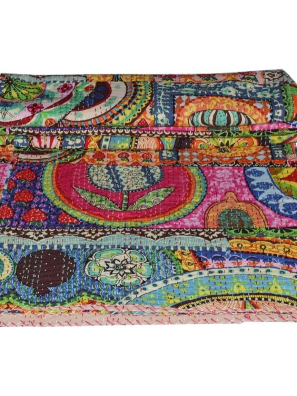 Indian Handmade Cotton Kantha Quilt Throw Blanket Bedspread Gudari Twin Multi